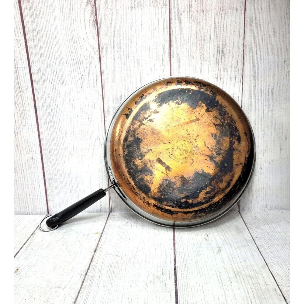 Vintage Revere Ware Copper Clad Bottom Skillet w Glass Lid 2272609 Free Shipping